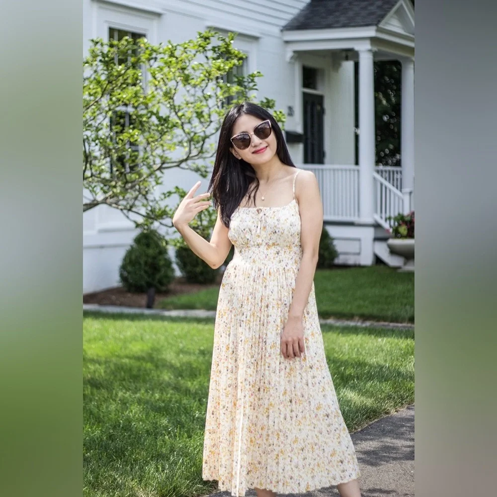 J. Crew Smocked Waist Pleated Dress in Soft Posies - Picture 4 of 4